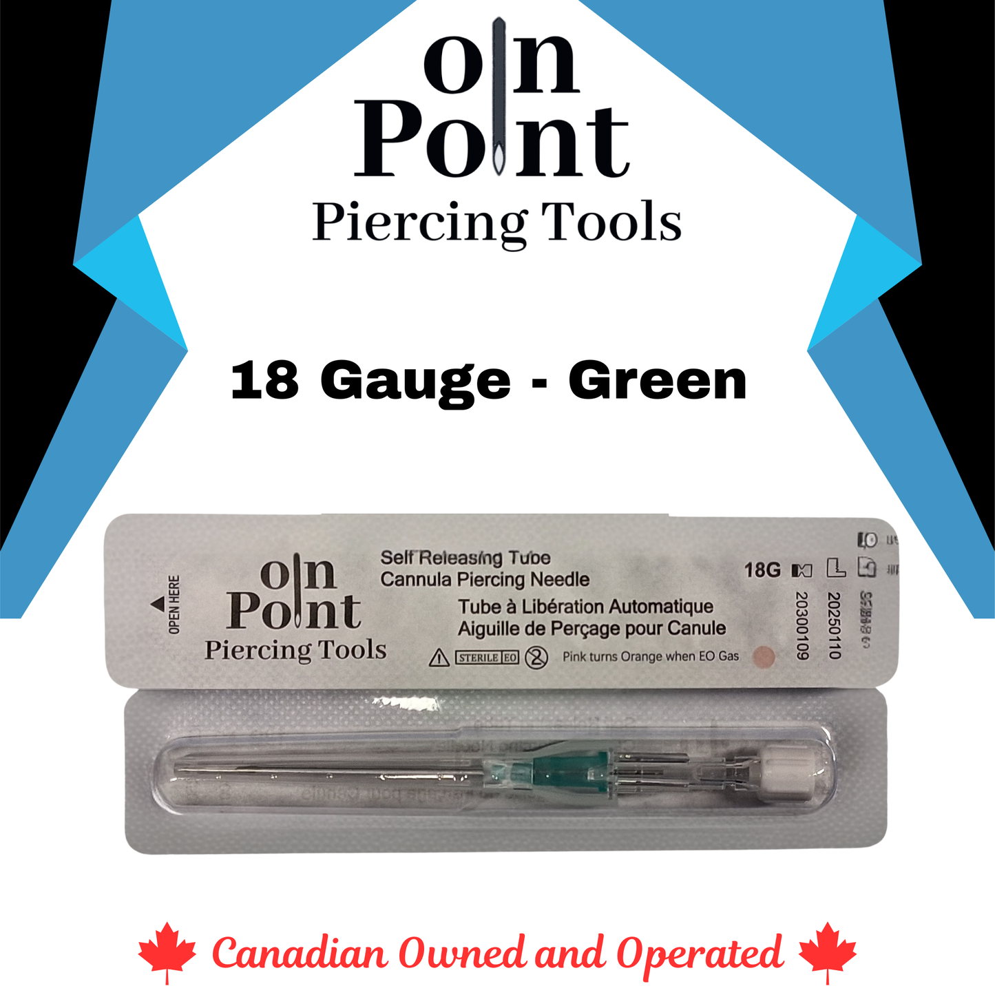 On Point Self Releasing Pre-Sterilized Cannula Piercing Needle 18G-14G - Single Needle (Also sold by box of 50)
