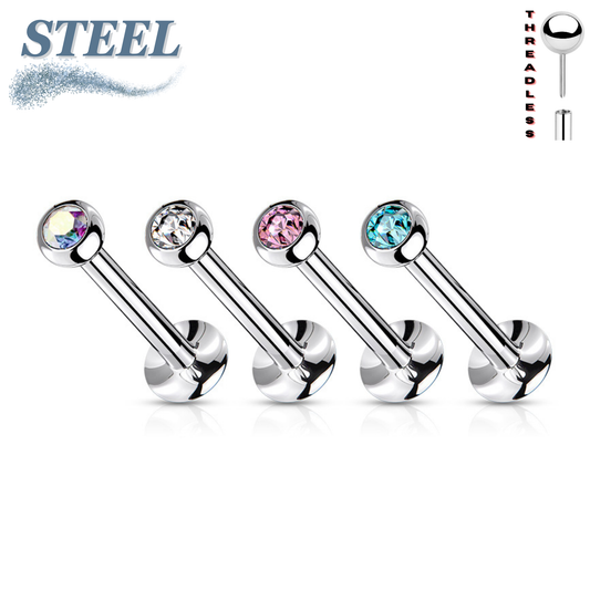 Surgical Steel Threadless Flat Back Labret Combo with Jeweled Ball Top