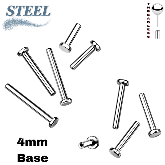 Surgical Steel Threadless Flat Back Labret (Post Only) 4mm Base