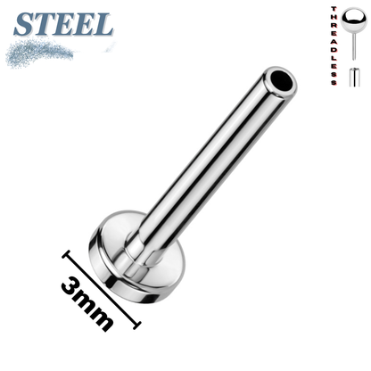 Surgical Steel Threadless Flat Back Labret (Post Only) 3mm Base