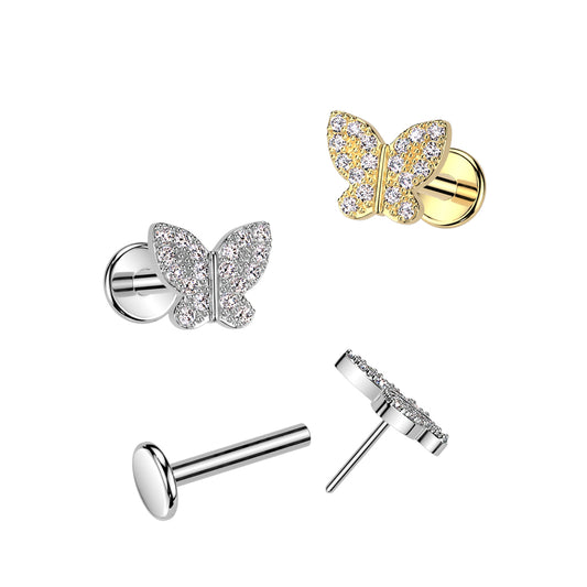 Surgical Steel CZ Butterfly Threadless Labret Combo (CLEARANCE)