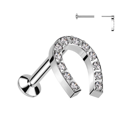 Surgical Steel Threadless CNC CZ Horseshoe Top Labret Combo