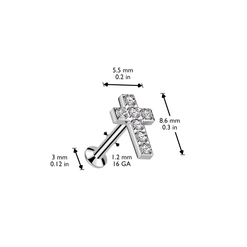 Surgical Steel Threadless CNC CZ Cross Top Labret Combo