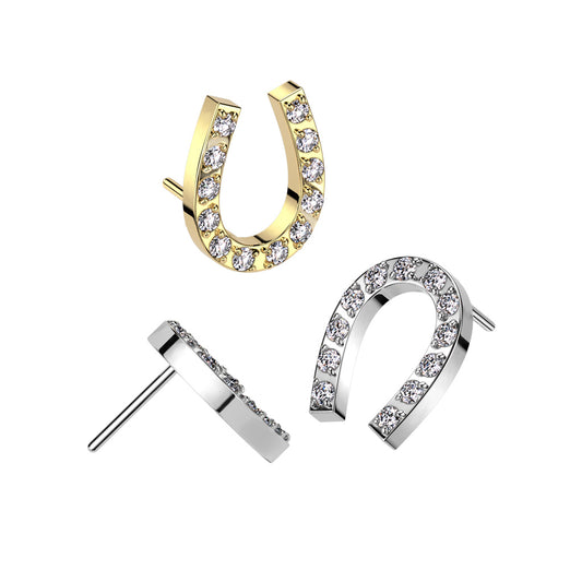 Surgical Steel Threadless CNC CZ Paved Horseshoe (Top Only)