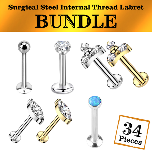 Surgical Steel Internal Thread Labret Bundle (34 pc)
