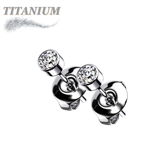 Titanium Bezel Set CZ Earrings