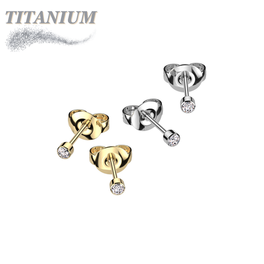 Titanium Bezel Set CZ Earrings (steel backings)