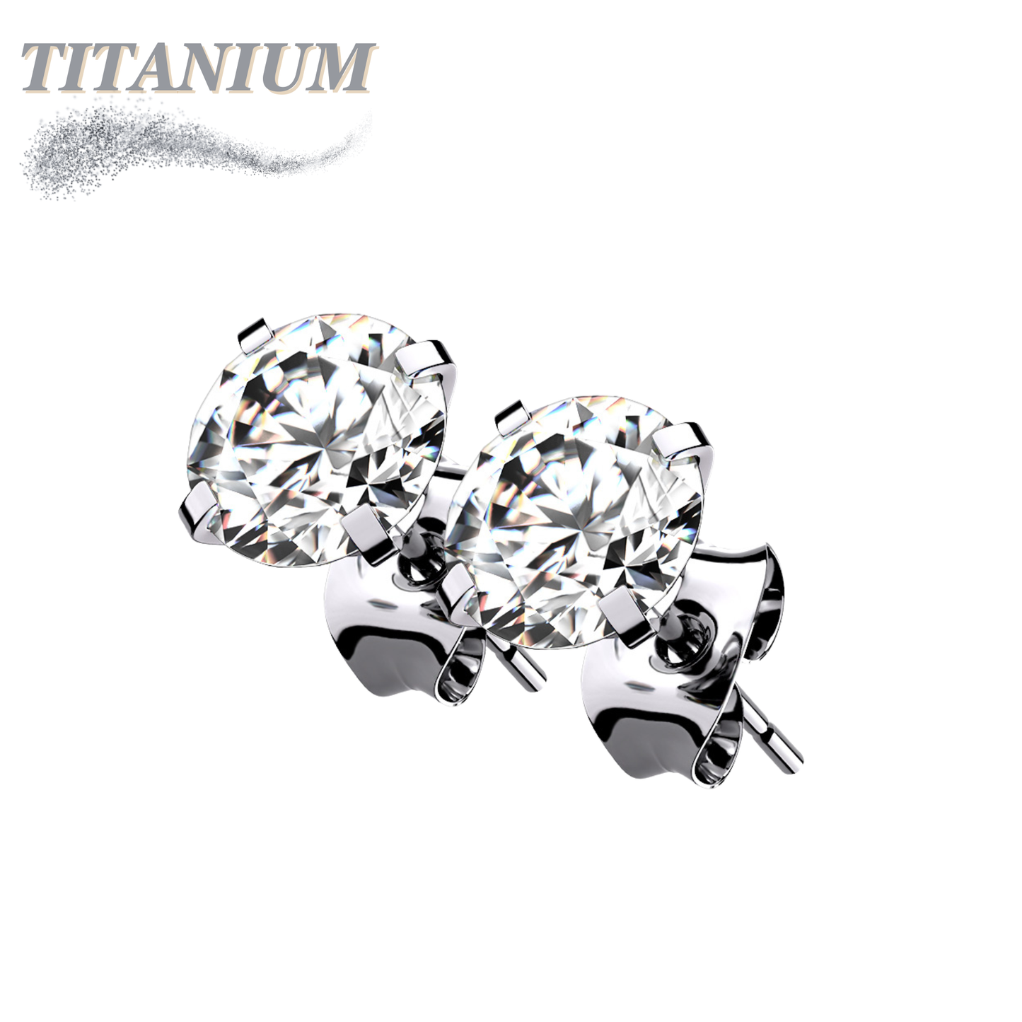 Titanium CZ Prong Set Earrings (Steel Backs)