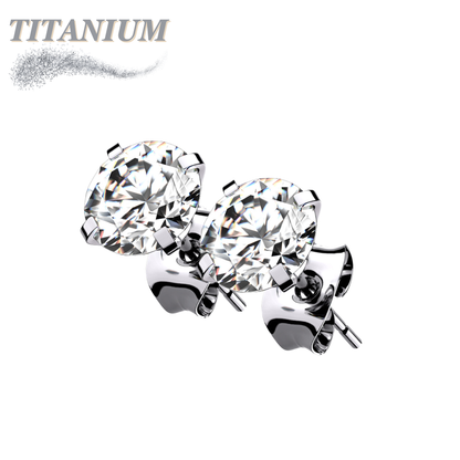 Titanium CZ Prong Set Earrings (Steel Backs)