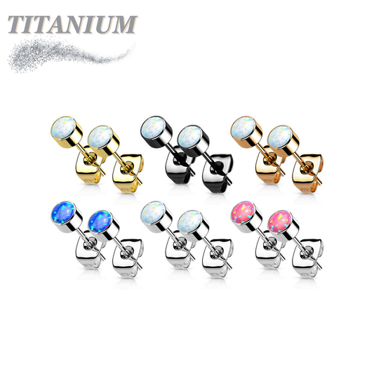 All Titanium Opal Bezel Set CZ Earrings