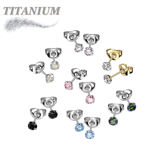 Titanium CZ Press Cut Martini Set CZ Earrings (steel backings)