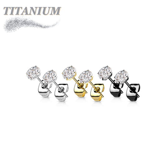 All Titanium Round Prong Set CZ Earrings