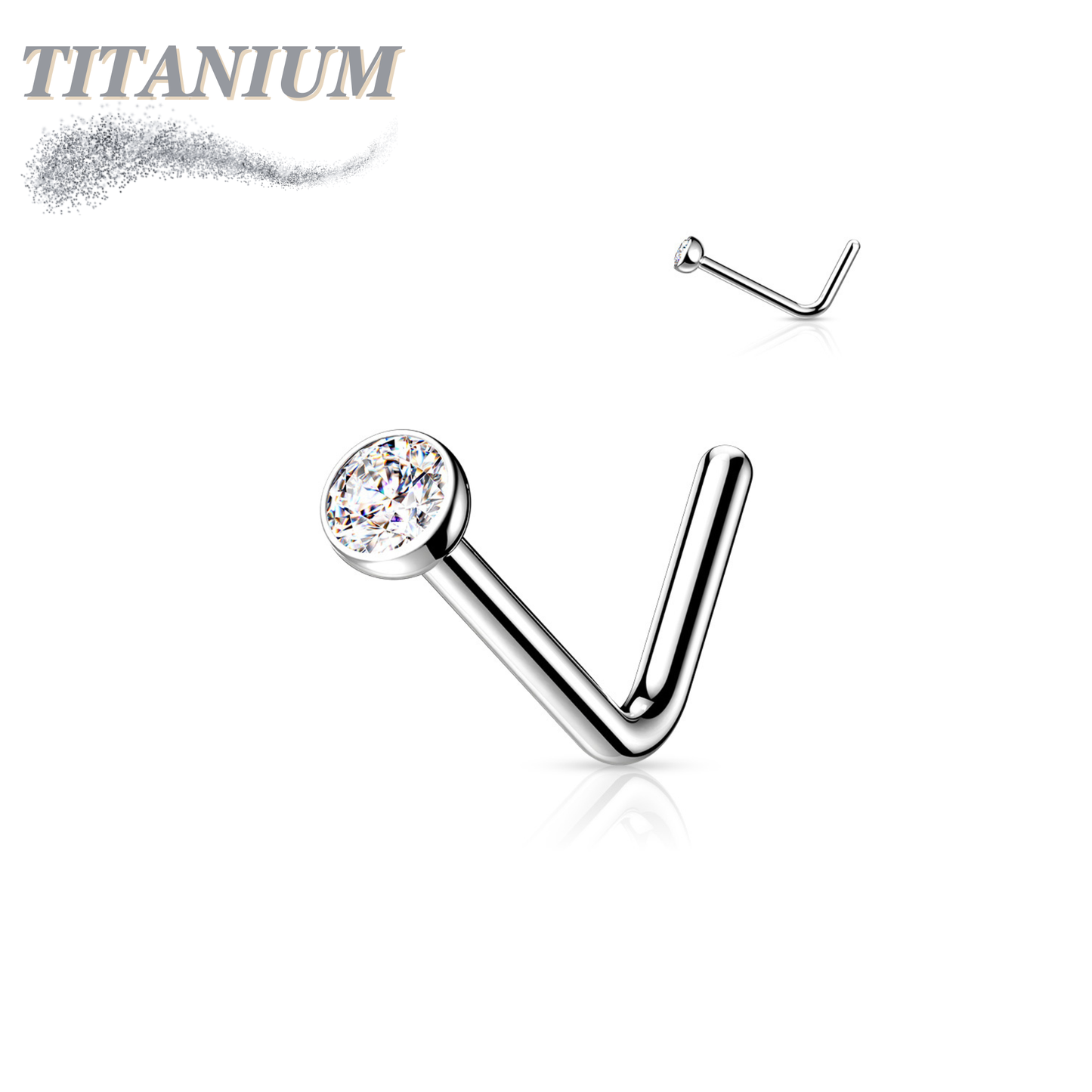 Titanium L Bend Nostril Stud with Press Fit Gem