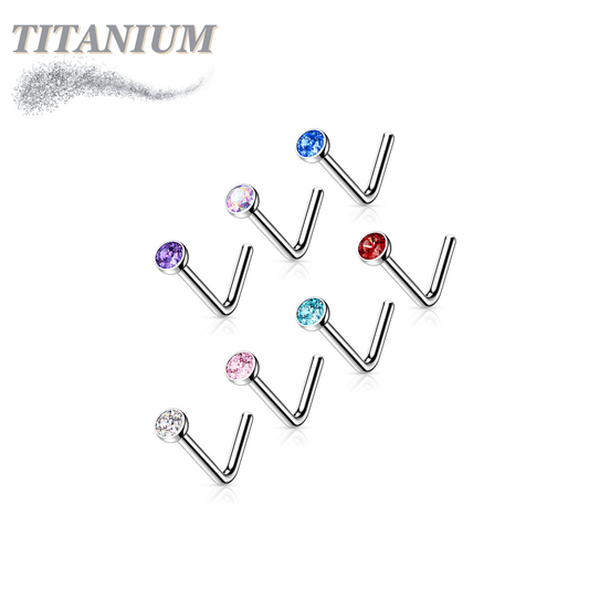 L Bend Titanium Nostril Stud with Press Fit Gem