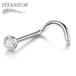 Titanium Nostril Screws 7mm 18G for Piercing w/ 2mm Flat Bezel Crystal Top