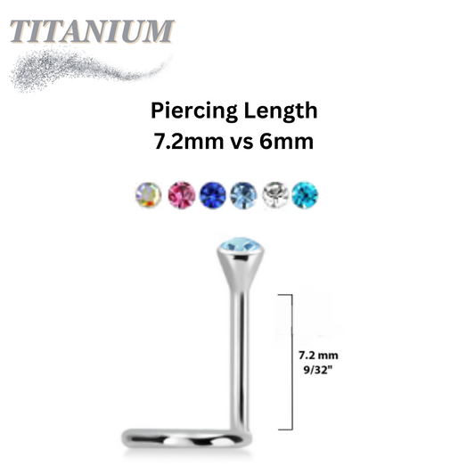 Titanium Nostril Piercing Length 7.2mm Corkscrew with Bezel Set Martini Gem