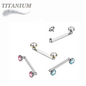 Titanium Internally Threaded Flat Surface Bar with Flat Bezel Gems (2mm Rise)