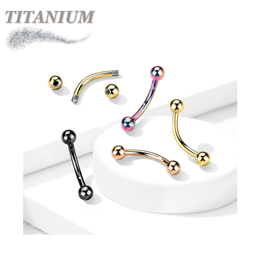 Titanium Colored Curved Barbell External Thread Plain Balls