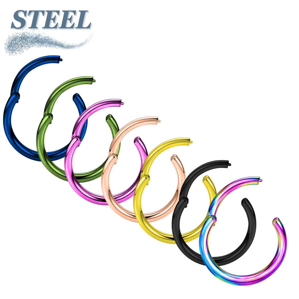 Surgical Steel Hinged Rings 14G-4G -Coloured