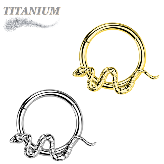 Titanium Hinged Hoop with Snake