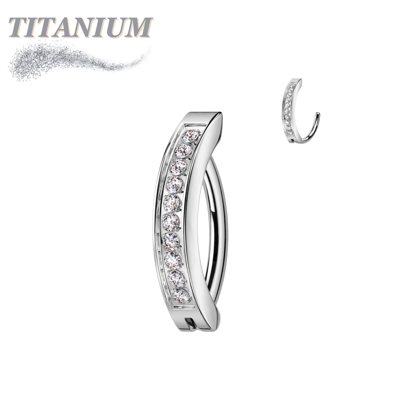 Titanium Hinged Belly Ring Wide Band with CNC Set CZ's