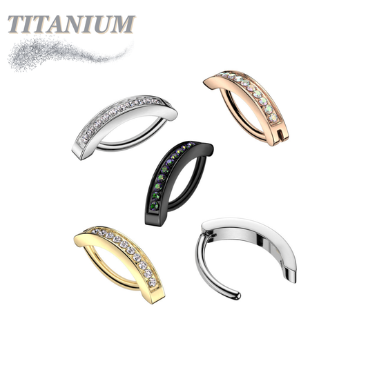 Titanium Hinged Belly Ring Wide Band with CNC Set CZ's