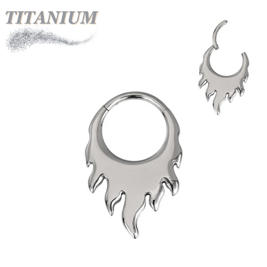 Titanium Hinged Ring with Flames