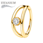 Titanium Hinged Double Split Ring w/ Bezel CZ