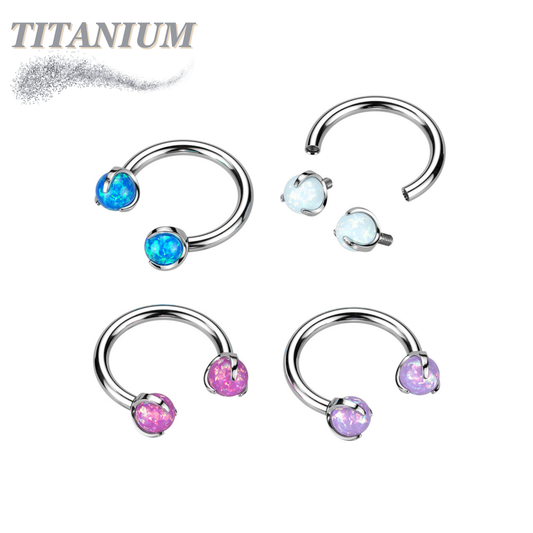 Titanium Horseshoe with Internally Threaded Claw Set Opal Ball Ends