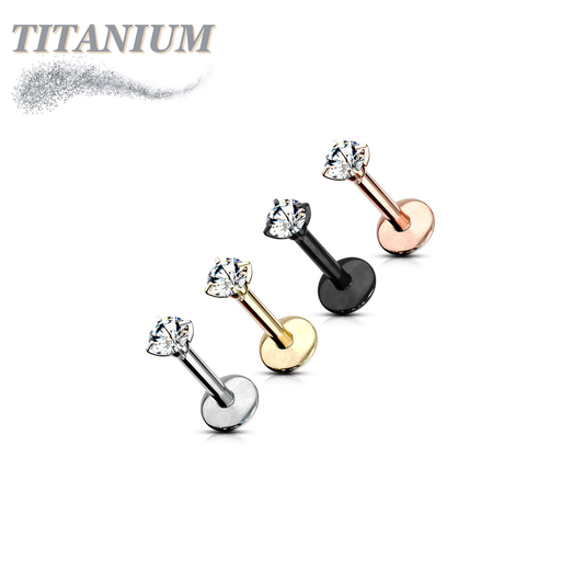 Titanium Internal Thread Labret with Prong Set CZ (4mm Base)