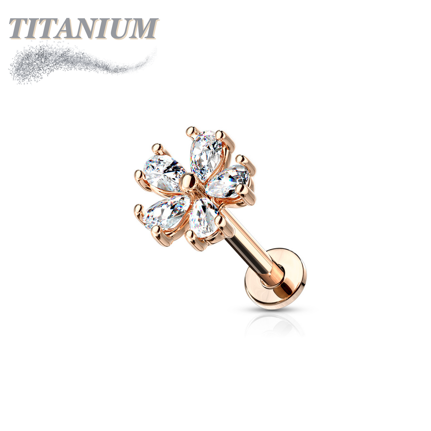 Titanium Internal Threaded Labret w/ 5 CZ Petal Opened Flower