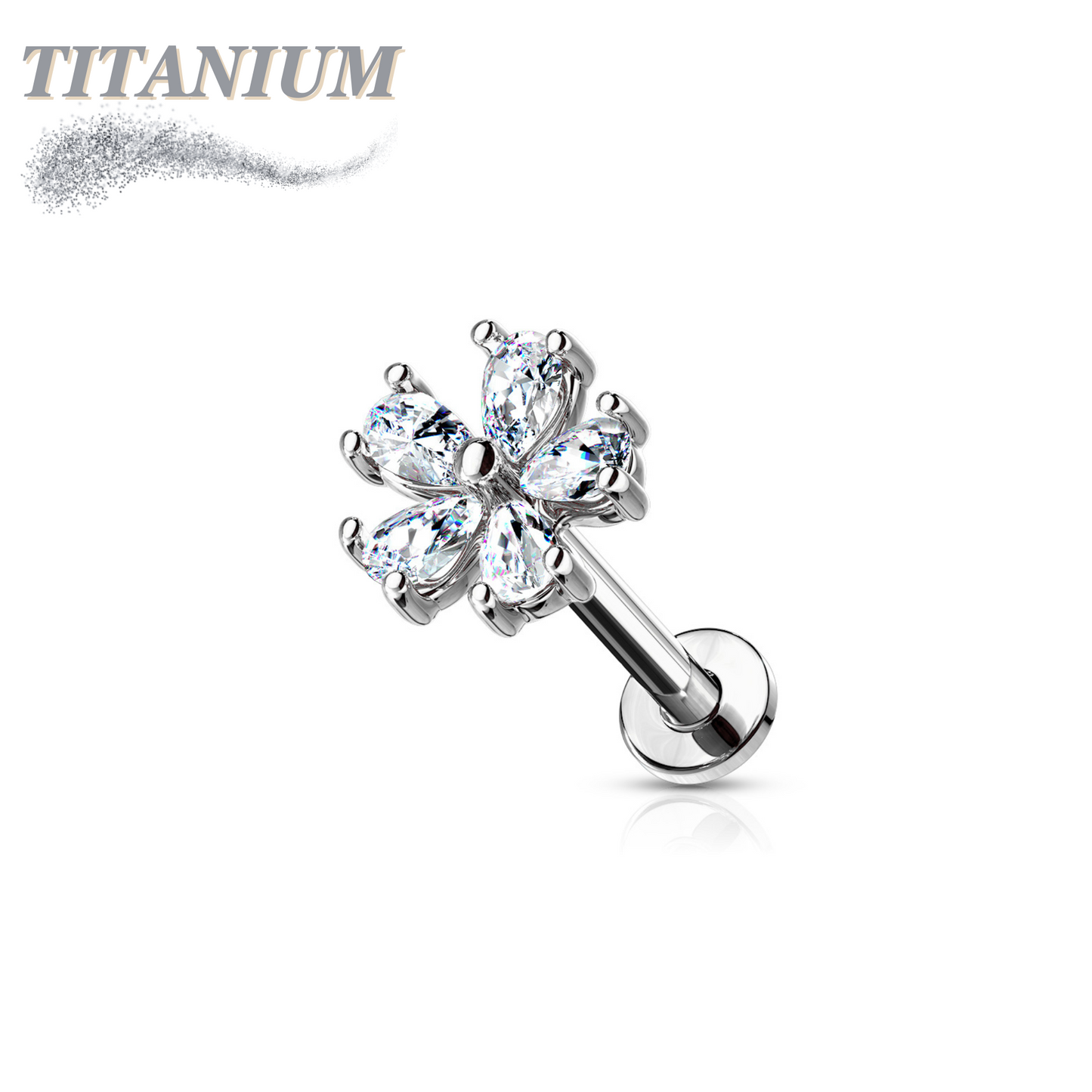 Titanium Internal Threaded Labret w/ 5 CZ Petal Opened Flower