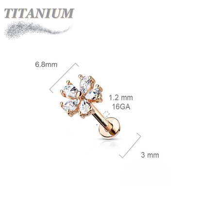 Titanium Internal Threaded Labret w/ 5 CZ Petal Opened Flower