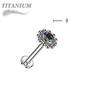 Titanium Internally Threaded Labret w/ Flower CZ Centre Surrounded by Micro Balls Top