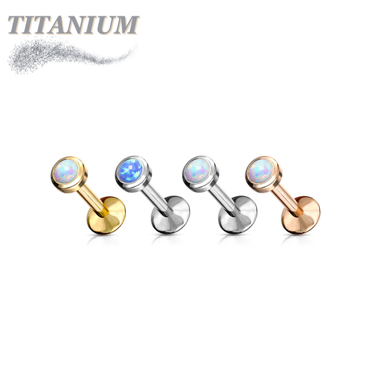 Titanium Internal Thread Bezel Set Opal Labret