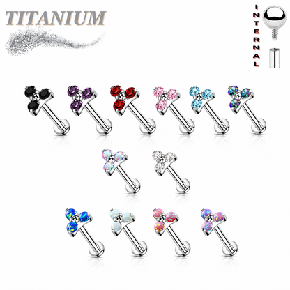 Titanium Internal Thread Opal or CZ Trinity Triangle Labret
