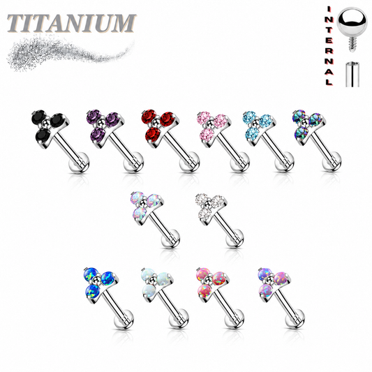 Titanium Internal Thread Opal or CZ Trinity Triangle Labret