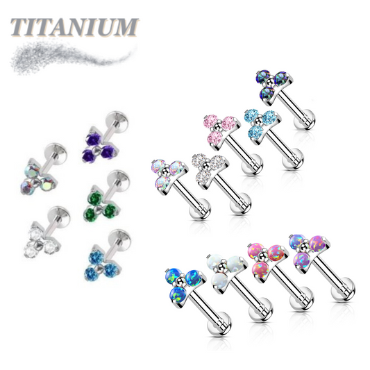 Titanium Internal Thread Opal or CZ Trinity Triangle Labret