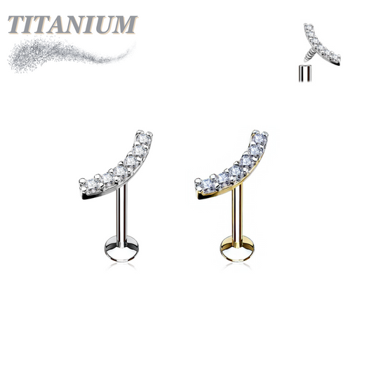 Titanium Lined CZ Curve Top Internal Thread Labret