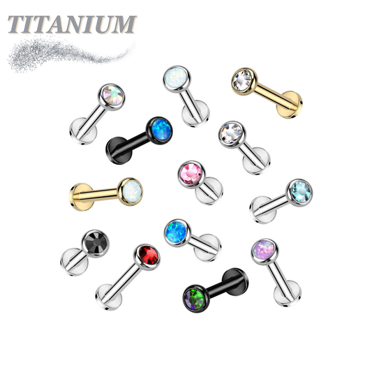 Titanium Internal Thread Labret with CZ Bezel Set Flat Top