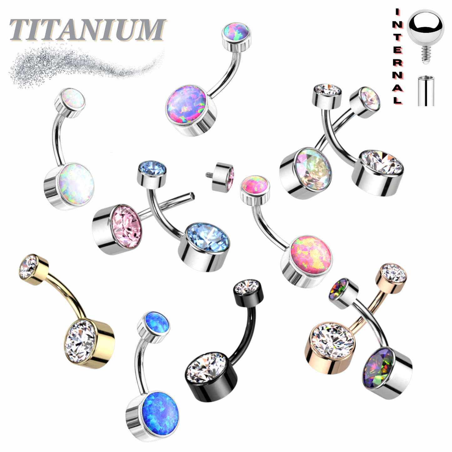 Titanium  Internally Threaded Premium Bezel Set Belly Bananas