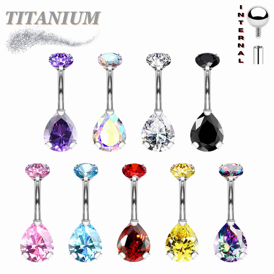 Titanium Internally Threaded Belly Banana Teardrop/Pear Prong Drop Gem