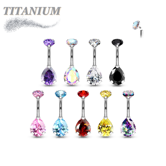 Titanium Internally Threaded Belly Banana Teardrop/Pear Prong Drop Gem