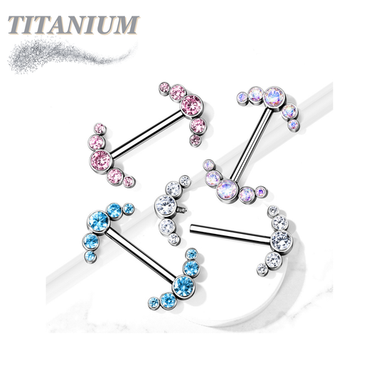 Titanium Nipple 5 CZ Curve Ends Internal Threaded Barbell