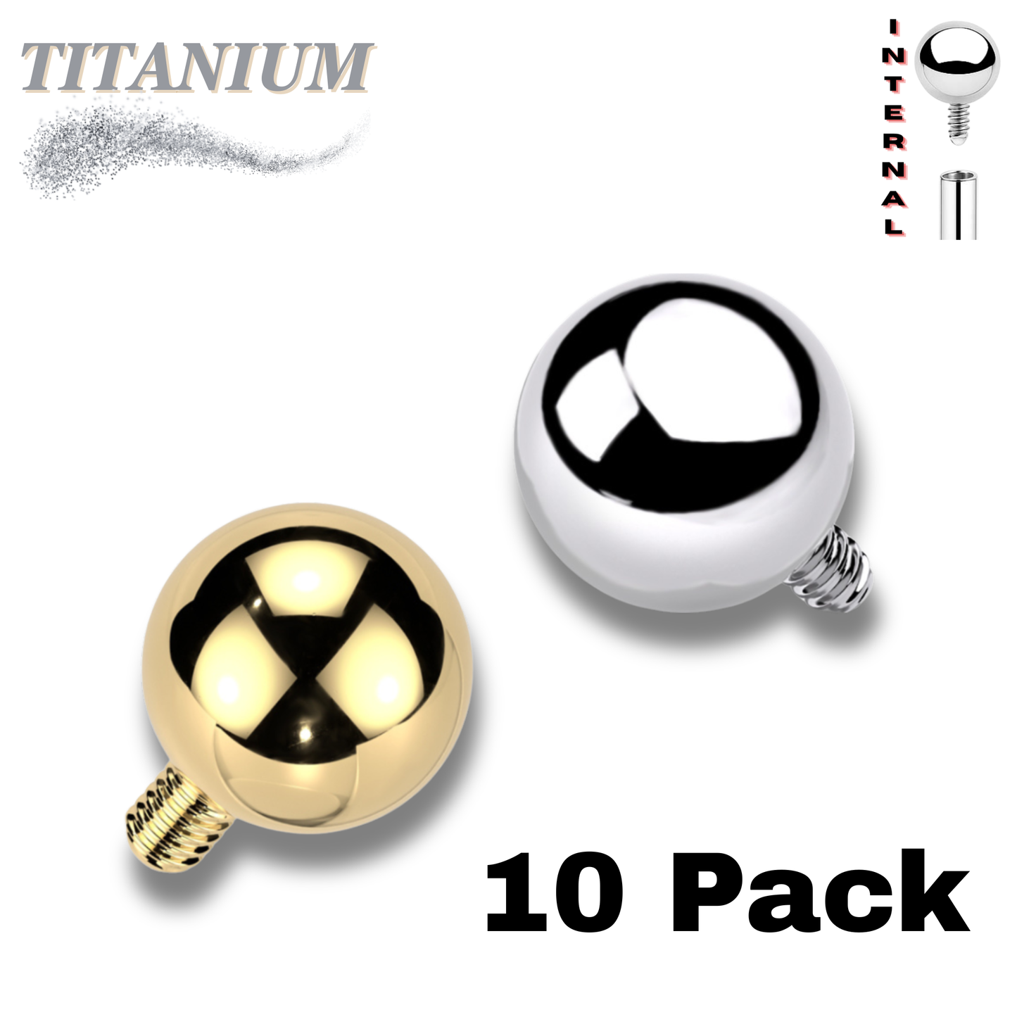 Titanium Internally Threaded Solid Balls (Top Only) - 10 Pack