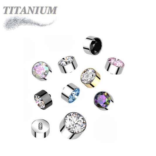 Internally Threaded Titanium Round Bezel Gem Tops
