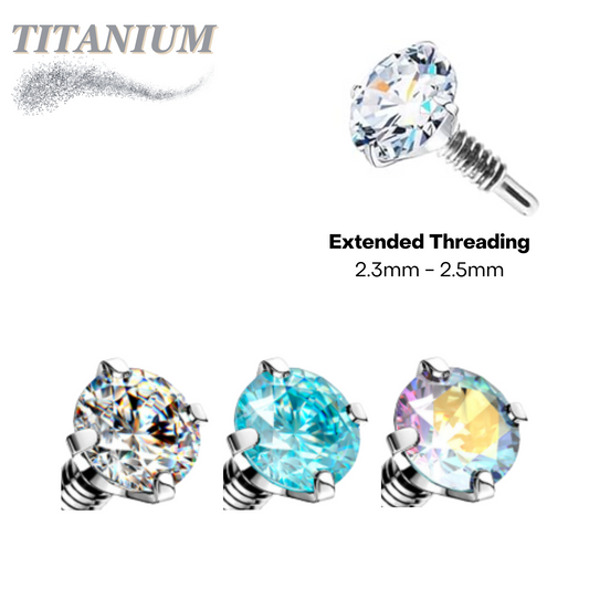 Internally Threaded Titanium Prong Gem w/ Extended Threading - Tops Only