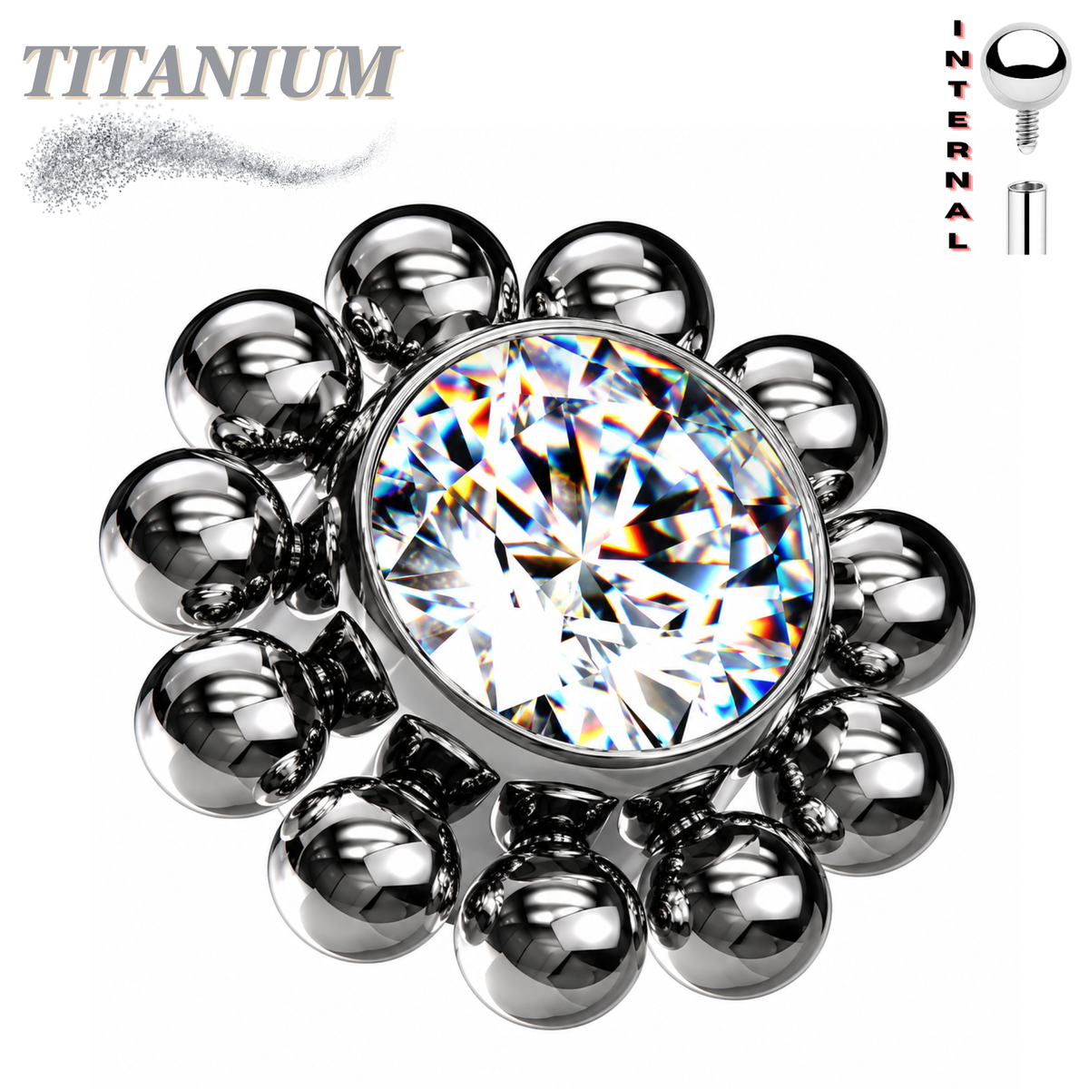 Titanium Internally Threaded 4mm Feature Middle with Bead Edge (Top Only)