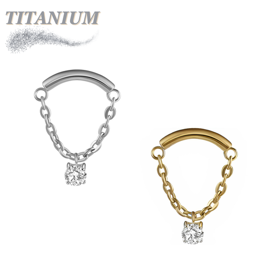 Titanium Hidden Helix Internal Thread CZ Single Chain Drape Top Only