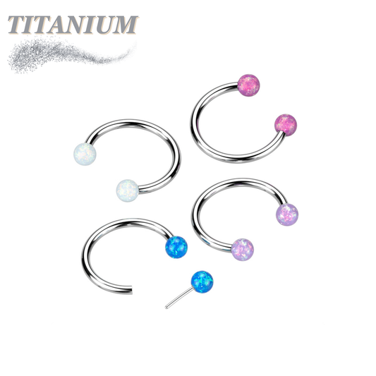 Threadless Titanium Horseshoe with Opal Ball Ends